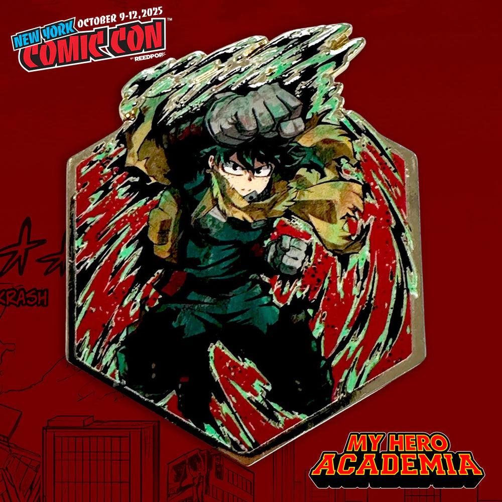 Limited Edition NYCC 2025 My Hero Academia Deku pin in Premium enamel, individually numbered, officially licensed collectible for fans and pin collectors.