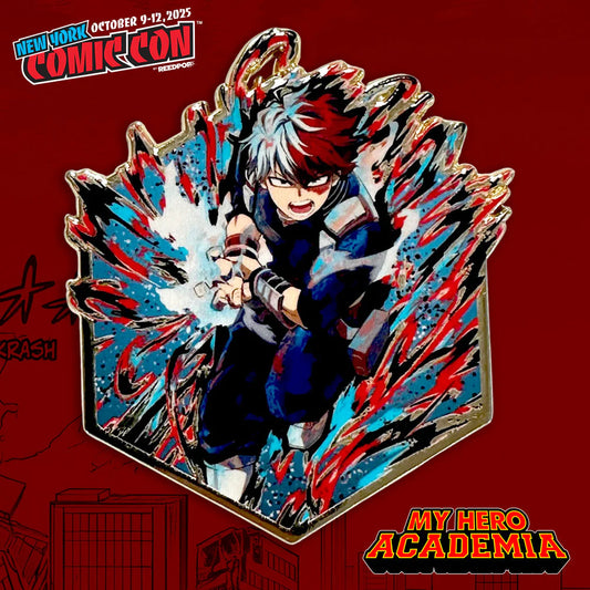 Limited Edition NYCC 2025 Exclusive My Hero Academia Todoroki pin in Premium enamel, individually numbered, officially licensed collectible for fans and pin collectors.