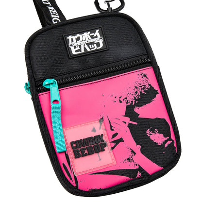 Small Crossbody Bag pouch with pink and black design and 'Cowboy Bebop' spike branding on a white background