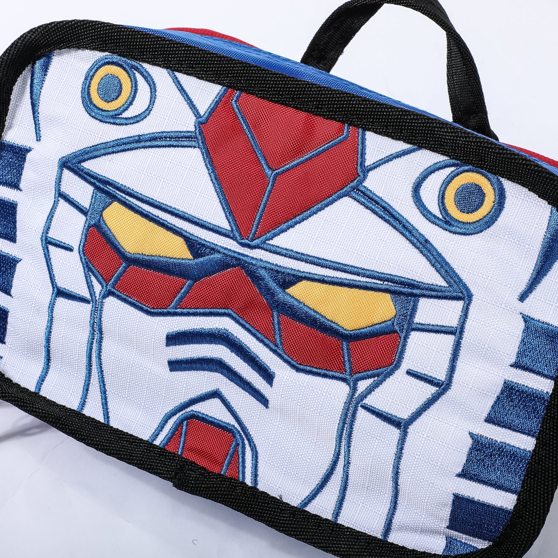 Gundam RX-78-2 Sling Bag Close Up Front View Zipper Top Handle Embroidered Details