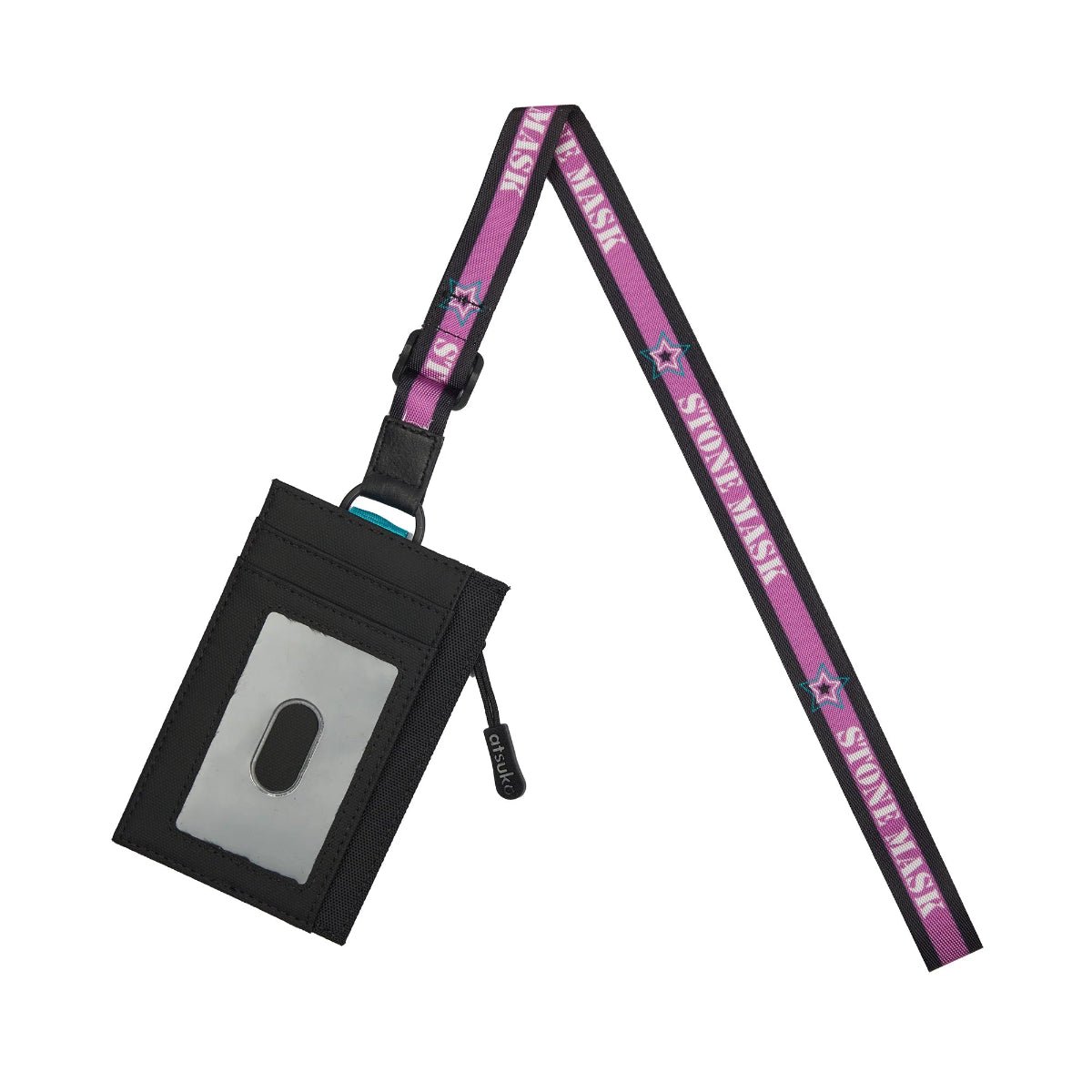 JoJo's Bizarre Adventure Stone Mask Pouch lanyard Wallet with attached card holder featuring a checkered pattern and brand name on a white background available at chimploot.com