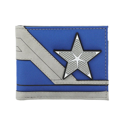 Captain America: Brave New World Bi-Fold Blue and gray wallet with star emblem on a white background