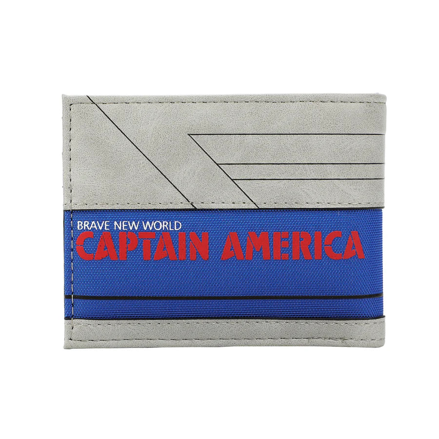 Captain America: Brave New World Bi-Fold Blue and gray wallet with star emblem on a white background