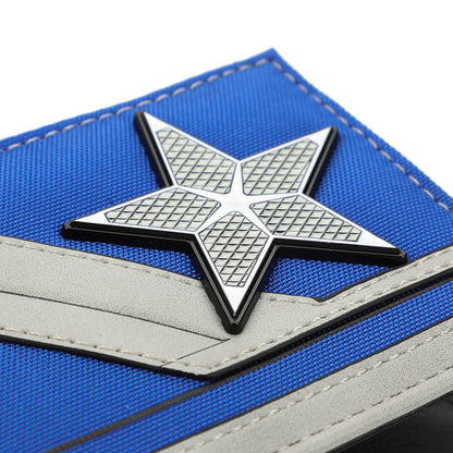 Captain America: Brave New World Bi-Fold Blue and gray wallet with star emblem on a white background