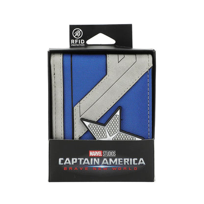 Captain America: Brave New World Bi-Fold Blue and gray wallet with star emblem on a white background