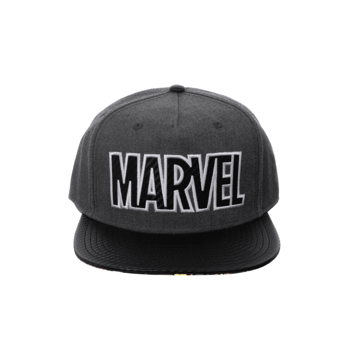 Gray cap with 'Marvel' logo on a white background