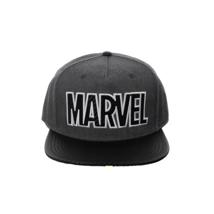 Gray cap with 'Marvel' logo on a white background