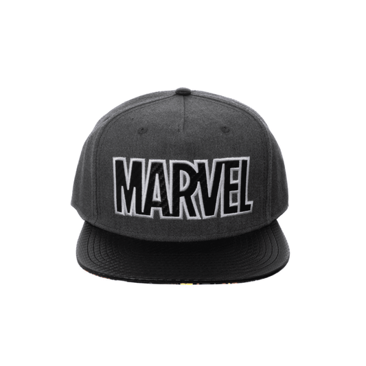 Gray cap with 'Marvel' logo on a white background