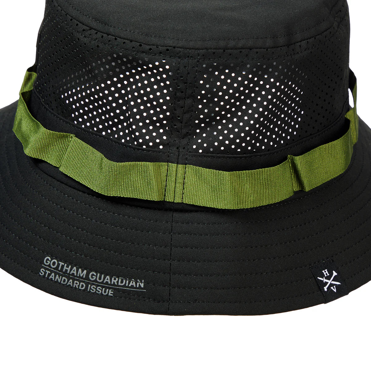 Black bucket hat with green band and dc comics Batman logo Mesh Bucket Hat available at chimploot.com