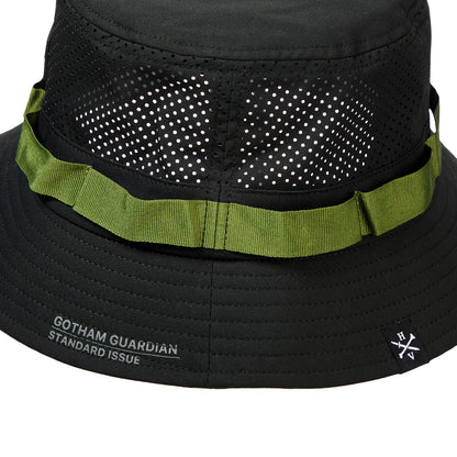 Black bucket hat with green band and dc comics Batman logo Mesh Bucket Hat available at chimploot.com