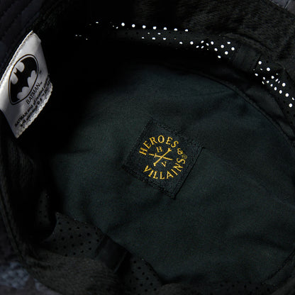 Black bucket hat with green band and dc comics Batman logo Mesh Bucket Hat available at chimploot.com