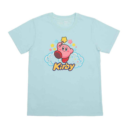 Light blue t-shirt with Kirby graphic on a white background