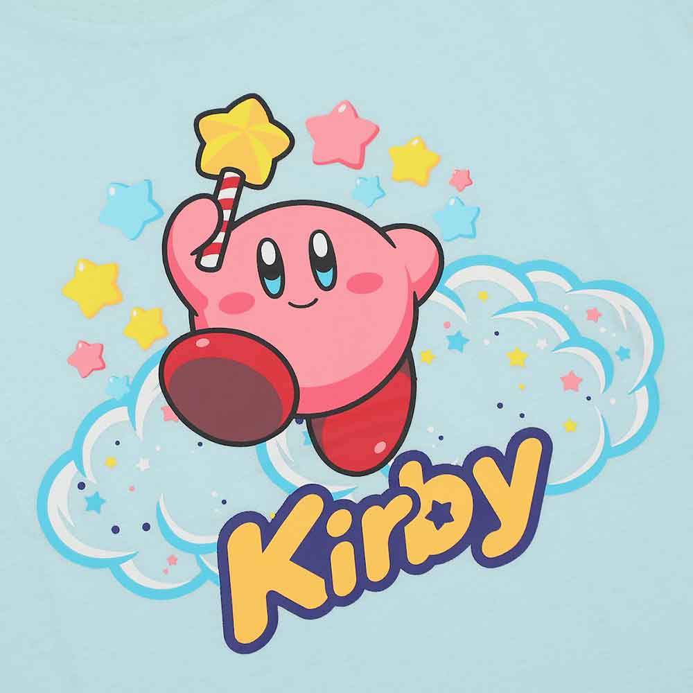 Cartoon character holding a star with 'Kirby' text on a light blue background