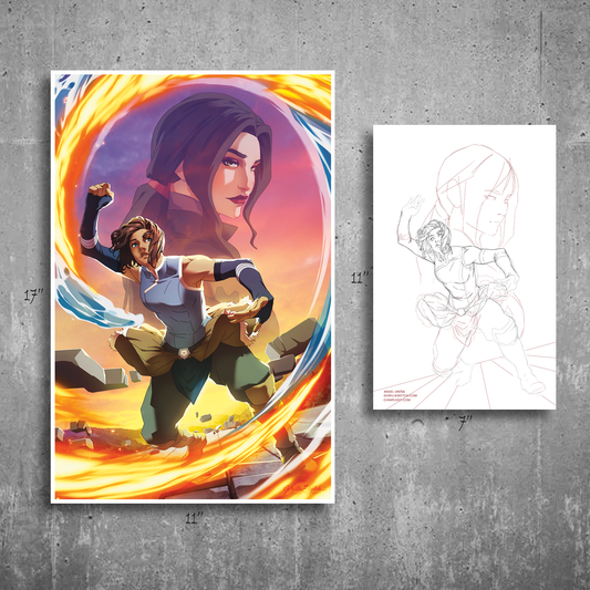 Avatar: The Legend Of Korra animated series art print featuring korra and Asami LGBTQ relationship