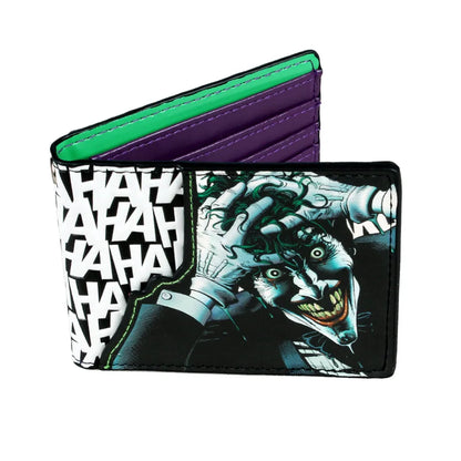 DC Comics The Joker Black Wallet White letters Hahahaha Bi-Fold Inside Purple Green lined 5 Slot