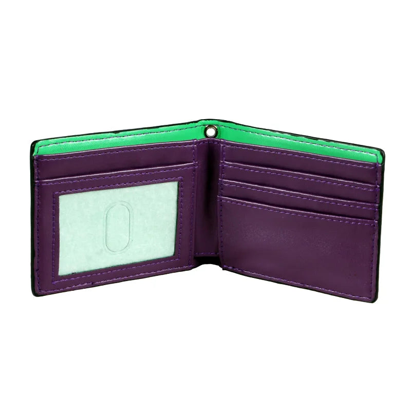 DC Comics The Joker Black Wallet White letters Hahahaha Bi-Fold Inside Purple Green ID Window 5 Slot