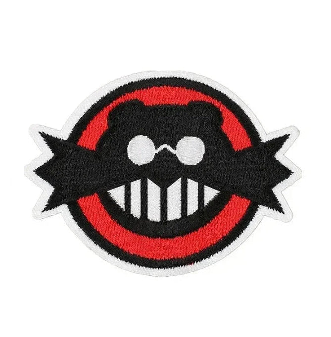 Dr. Robotnik "Dr. Eggman" Iron-on Patch Embroidered patch with a black and white face design on a red circle background