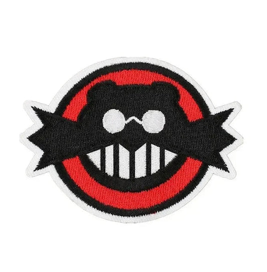 Dr. Robotnik "Dr. Eggman" Iron-on Patch Embroidered patch with a black and white face design on a red circle background