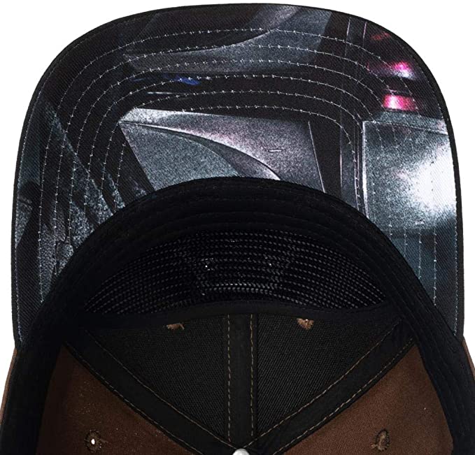 Brown and black Star Wars Mandalorian Grogu Pre-Curved Snapback Hat cap on a white background