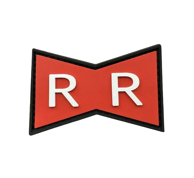 Officially licensed Dragon Ball Z Red Ribbon Army PVC Velcro patch featuring a glow-in-the-dark "R" logo and durable hook and loop backing for bags, hats, and vests.