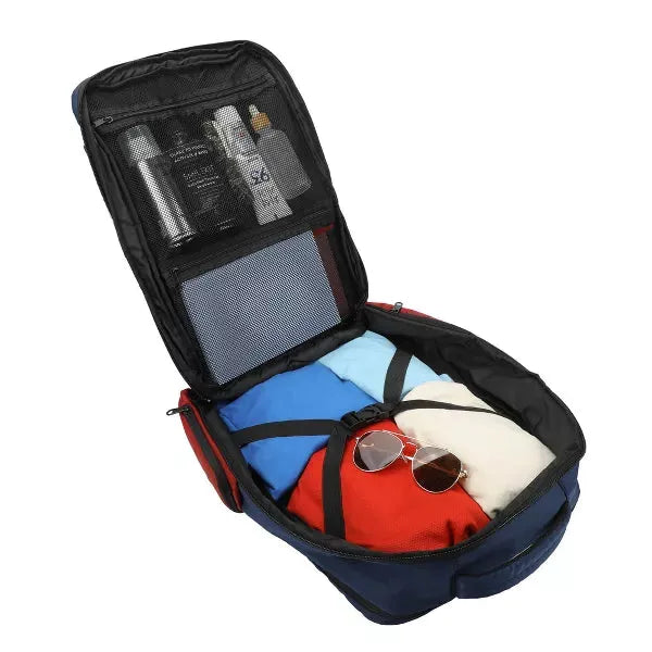 Marvel Spider-Man themed large travel backpack with red and blue design on a white background available at chimploot.com