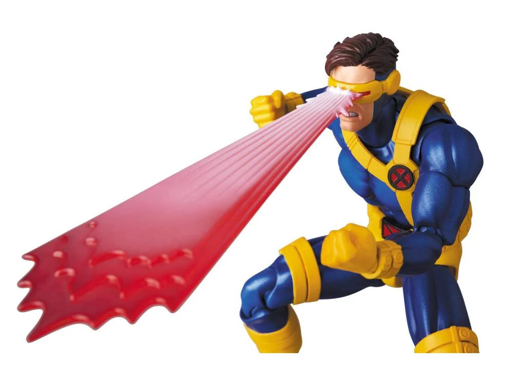 Superhero action figure with a red weapon on a white background