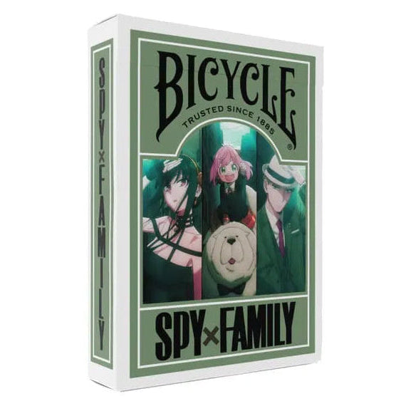Bicycle Spy x Family themed playing card box on a white background