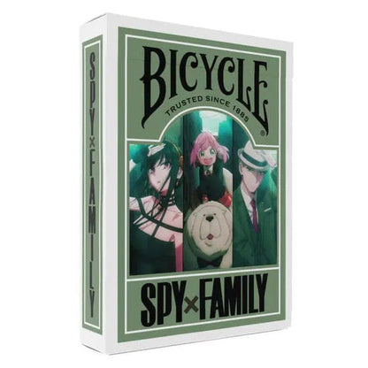 Bicycle Spy x Family themed playing card box on a white background