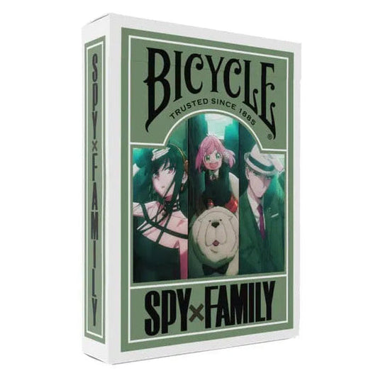 Bicycle Spy x Family themed playing card box on a white background