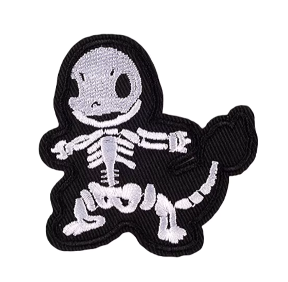 Skeleton pokemon charmander patch with black outline on a white background 