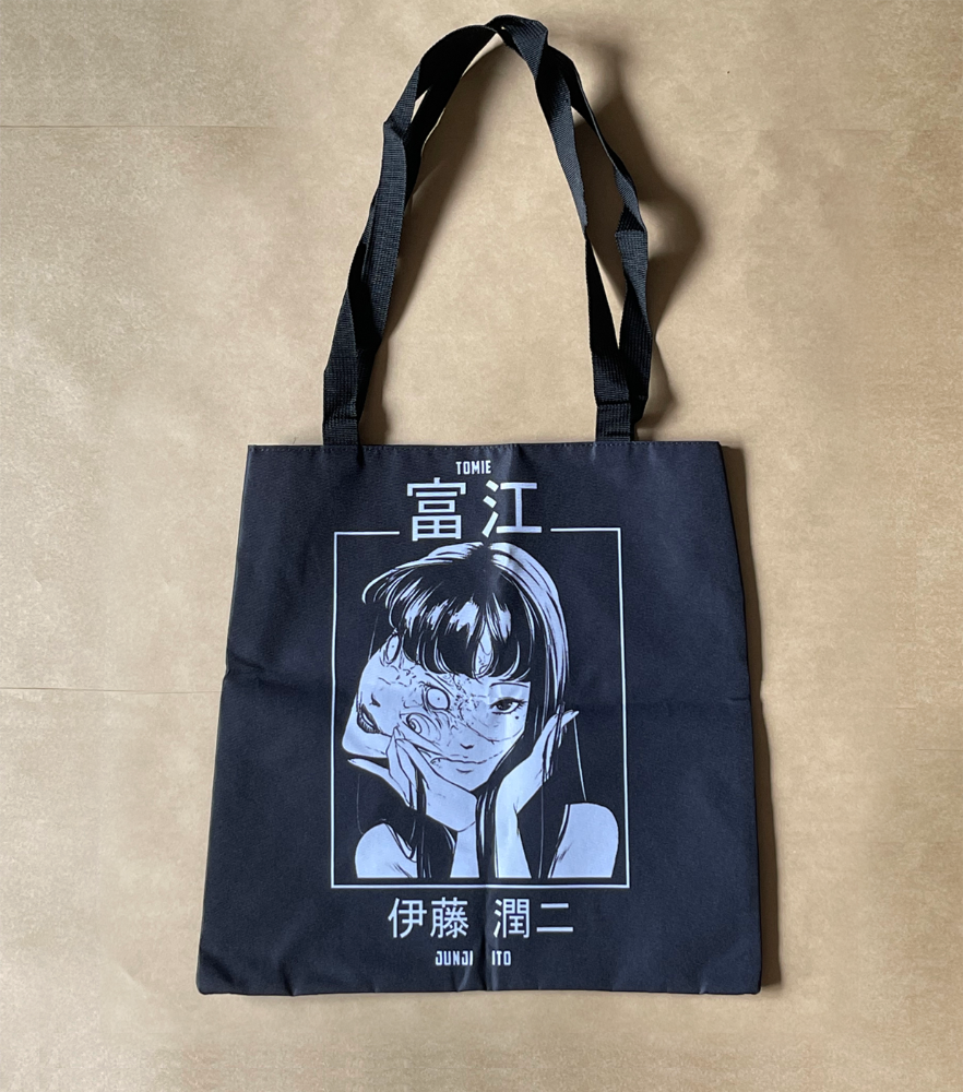 Junji Ito's "Tomie" Two Face Collectible black Tote Bag