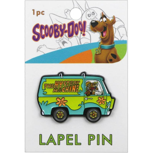 Scooby-Doo Mystery Machine lapel pin on a white card with Scooby-Doo branding.