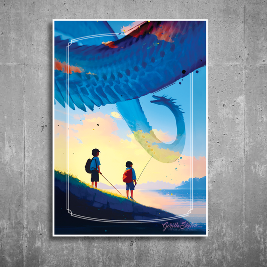 Fishing Dragon art print by Angel Urena of Gorillasketch exclusively for Chimploot.com