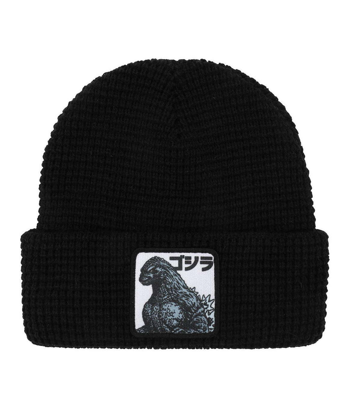 Black beanie with Godzilla logo on a white background
