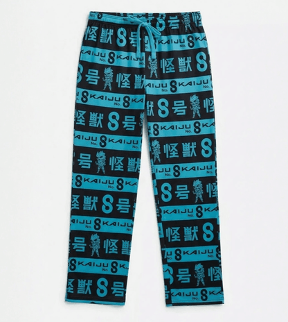 Kaiju No. 8 Chibi Kaiju Stripe Lounge Pants with blue and black pattern on a white background