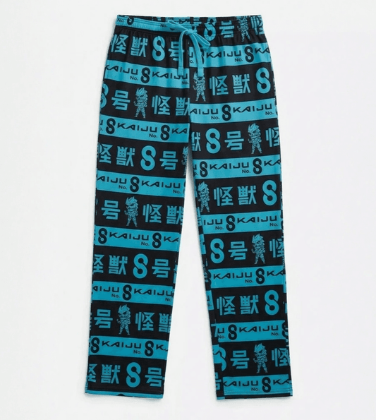 Kaiju No. 8 Chibi Kaiju Stripe Lounge Pants with blue and black pattern on a white background