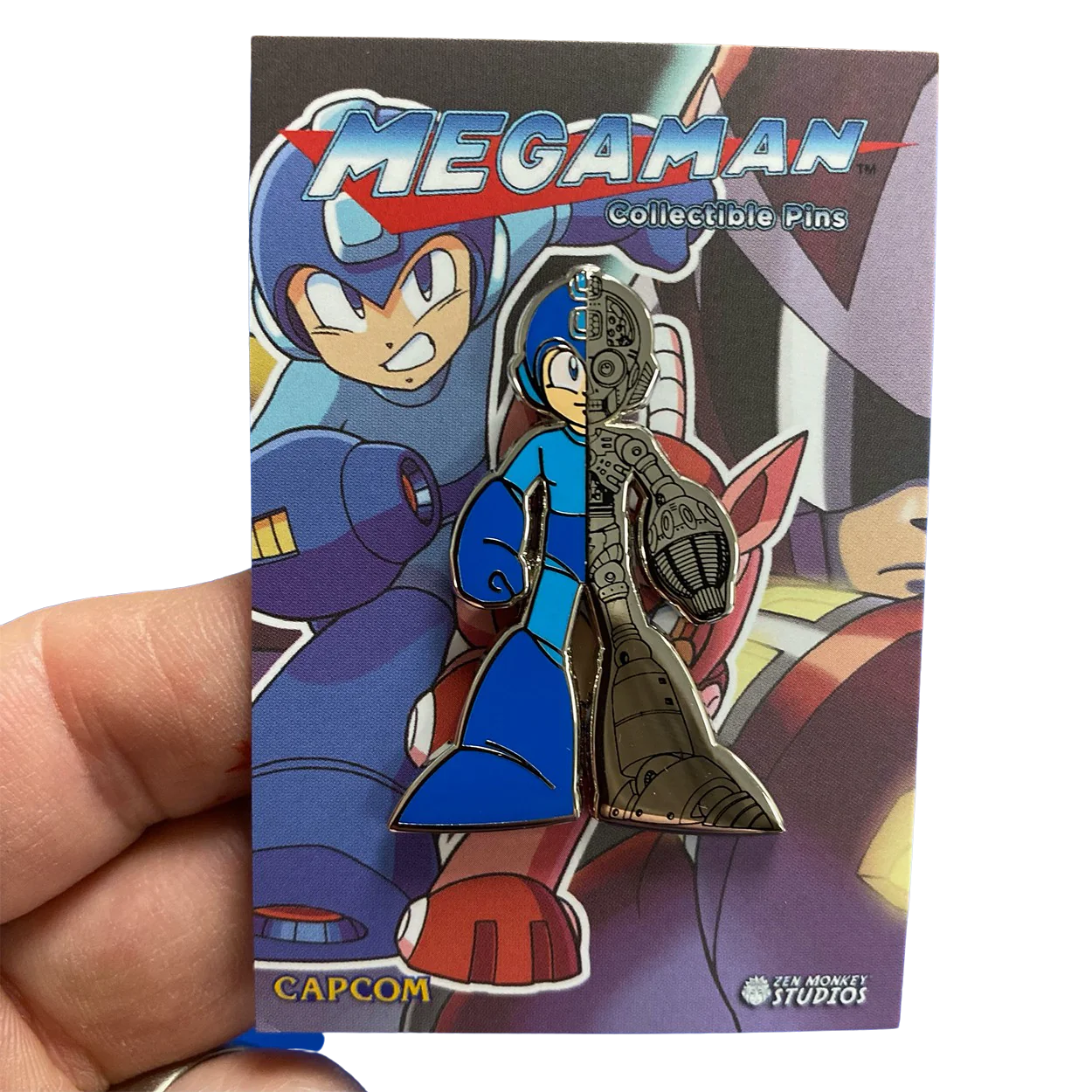 Mega Man Endoskeleton Enamel Pin by zen monkey studios available at chimploot.com