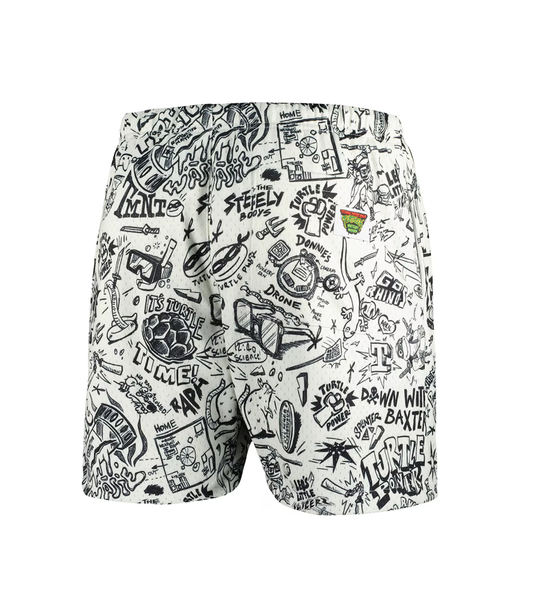 Shorts with a black and white Teenage Mutant Ninja Turtles - Turtle Time Mesh graphic design on mesh shorts and a white background