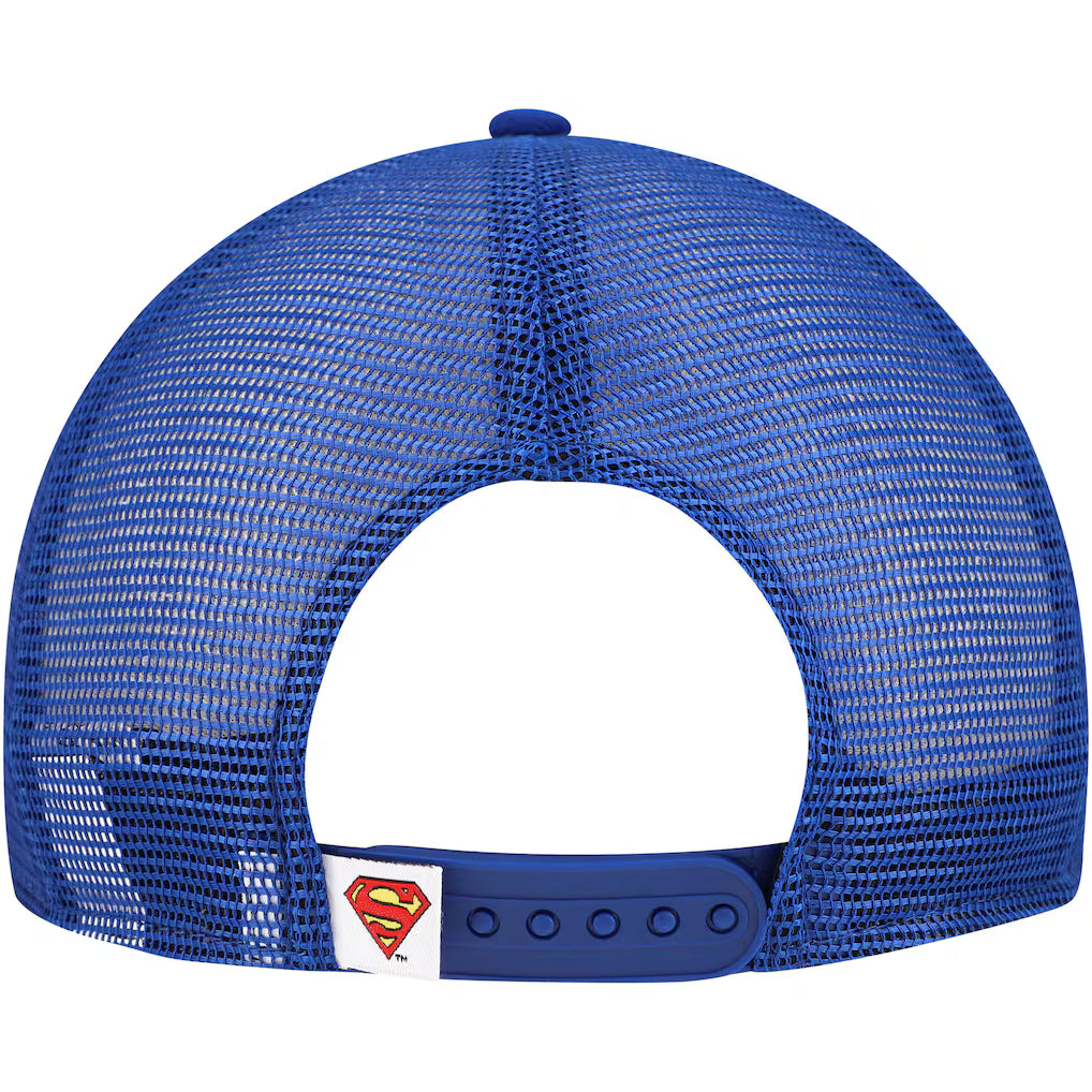 Blue mesh cap with Superman logo on a white background