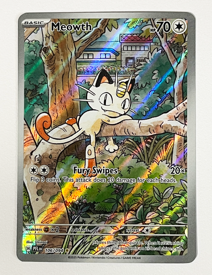 Meowth trading card with a forest background Meowth - ME02: Phantasmal Flames (PFL) 106/094