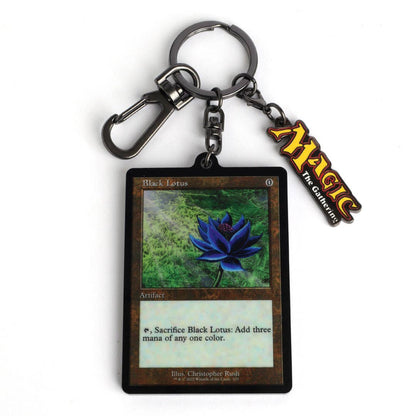 Keychain with 'Black Lotus' card from 'Magic: The Gathering' on a white background