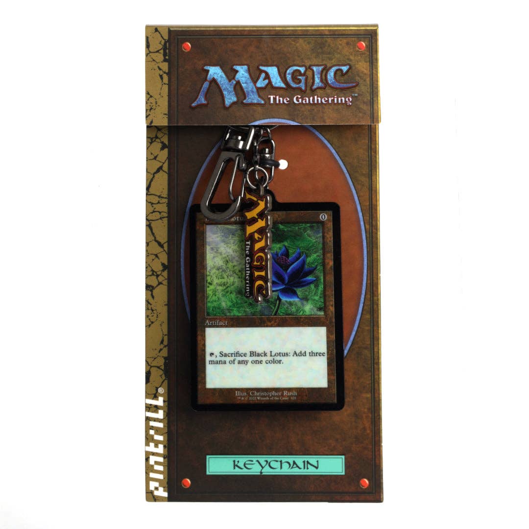 Keychain packaging featuring 'Magic: The Gathering' with a card and keychain on a white background.