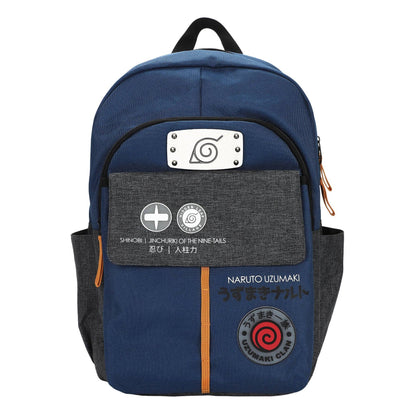 Naruto-themed backpack with character symbols on a white background
