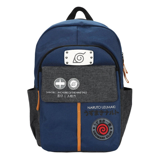 Naruto-themed backpack with character symbols on a white background