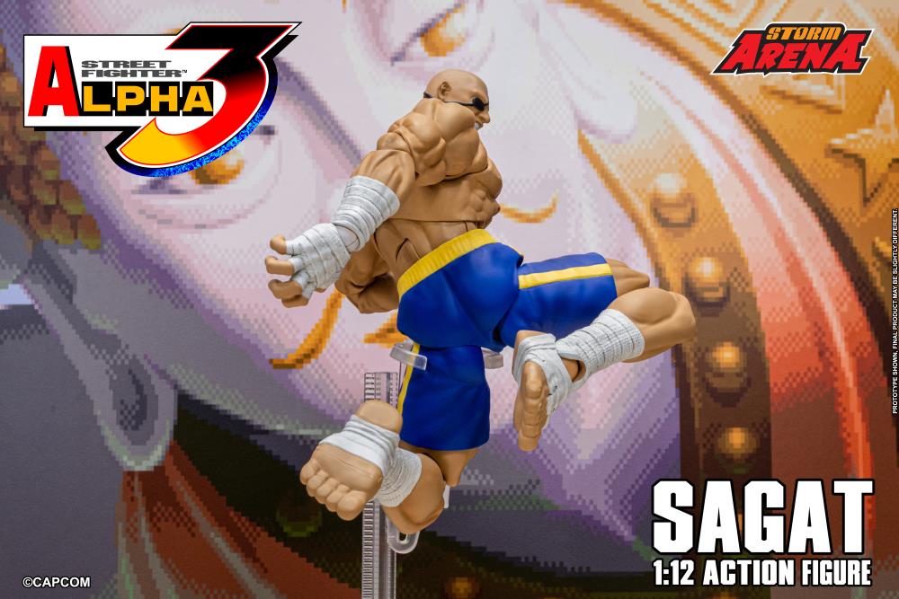 Sagat action figure from Street Fighter Alpha 3 with Capcom logo