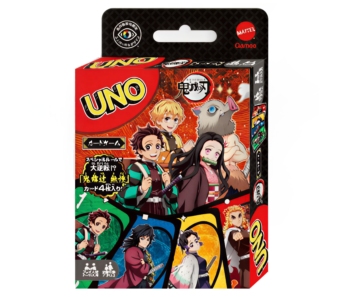 Demon Slayer UNO card game packaging featuring animated characters on a white background