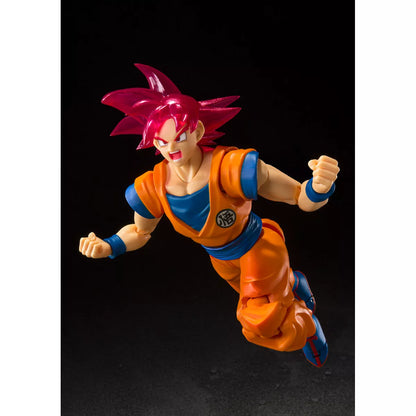 S.H Figuarts Dragon Ball Super Son Goku Super Saiyan GOD Event Exclusive Edition Red Hair Posable Collectable Figure Intechangable Hands Interchangable Face Bandai Tamashii Nations