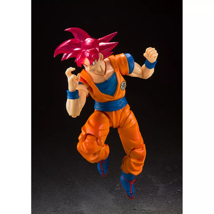 S.H Figuarts Dragon Ball Super Son Goku Super Saiyan GOD Event Exclusive Edition Red Hair Posable Collectable Figure Intechangable Hands Interchangable Face Bandai Tamashii Nations