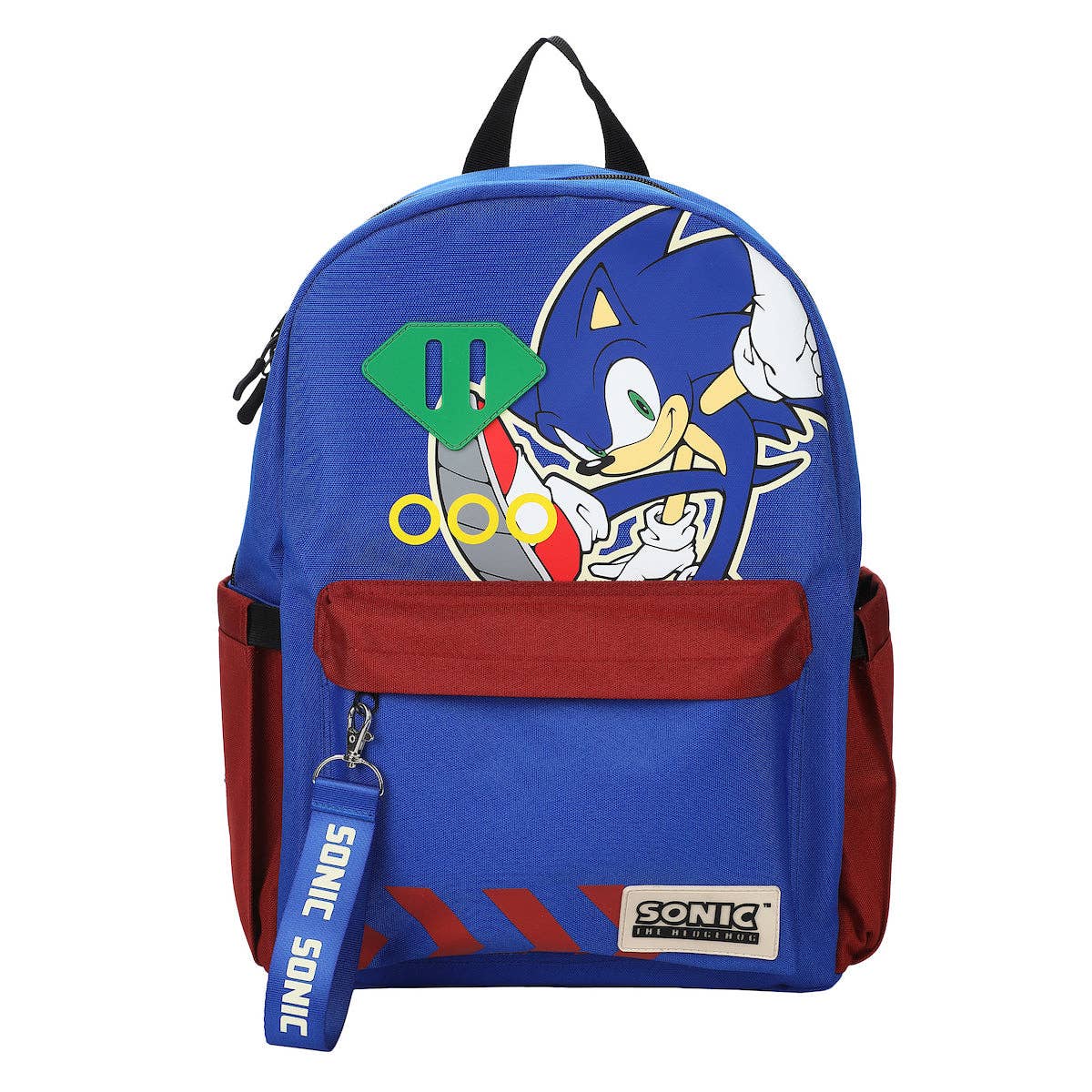 Blue backpack with Sonic the Hedgehog design on a white background