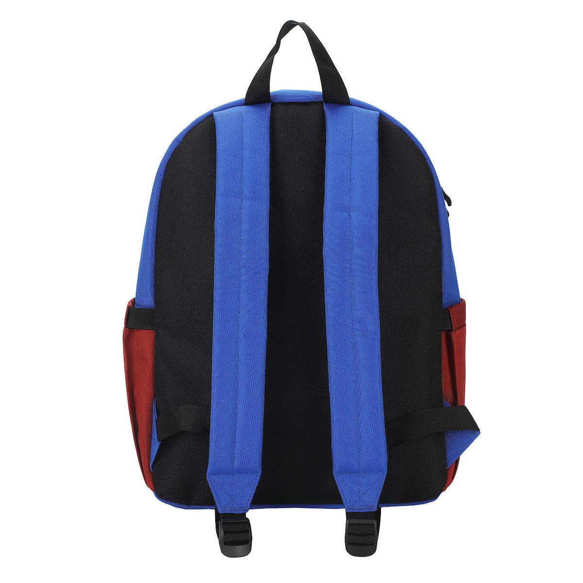 Backpack with blue straps and red accents on a white background
